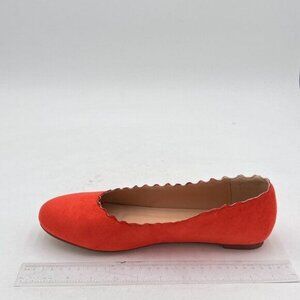 FOWT Red Suede Classic Round Toe Ballet Flats Wave Pattern Edge Super Low Heel